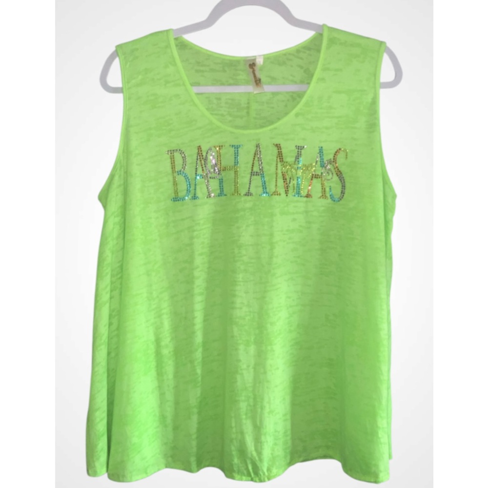 Shoreline Sequins Bahama Lime Green Sleeveless Relaxed Tank Top Swim Cover XXL